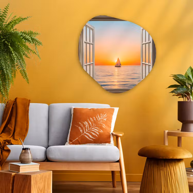 Organisch schilderij - Glas - Doorkijk - Zee - Boot - Zonsondergang — 3