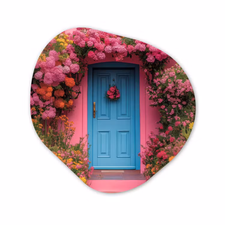 Organisch schilderij - Glas - Bloemen - Deur - Roze — 1