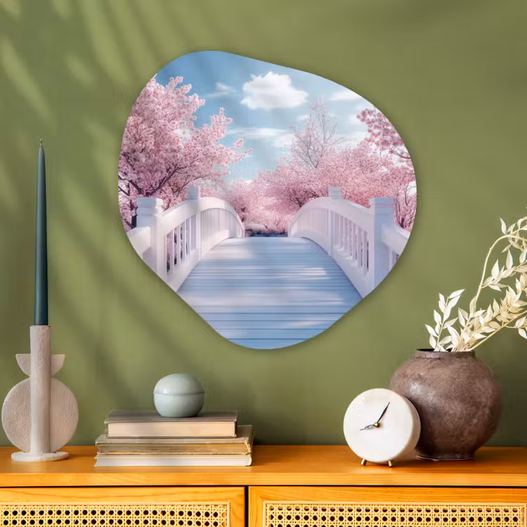 Organisch schilderij - Glas - Brug - Kersenbomen - Wit — 2