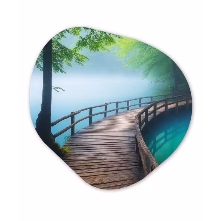Organisch schilderij - Glas - Brug - Water - Rivier - Bos — 1