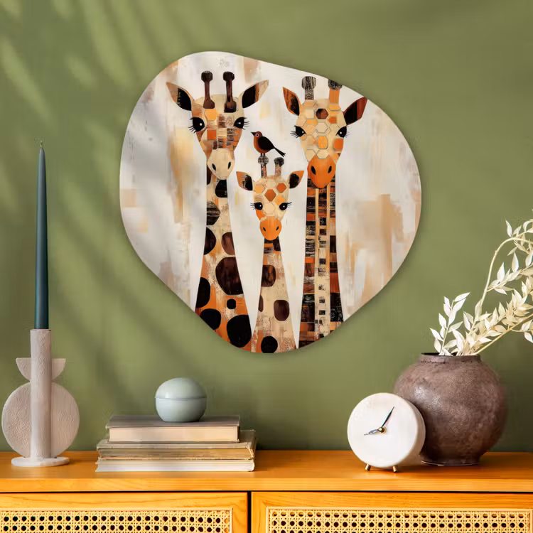 Organisch schilderij - Glas - Giraffen - Cartoon - Crème — 2