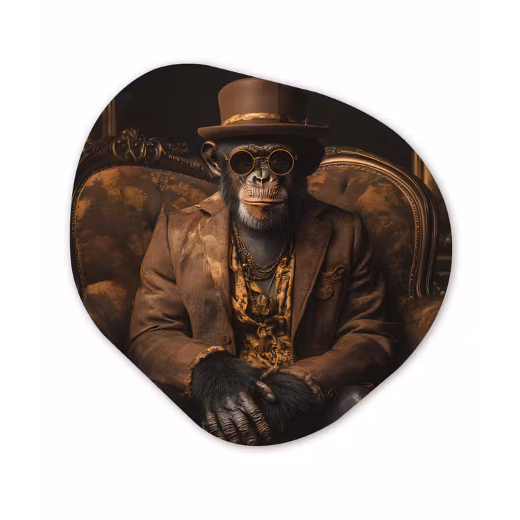 Organisch schilderij - Glas - Chimpansee - Stoel - Pak - Bruin — 1
