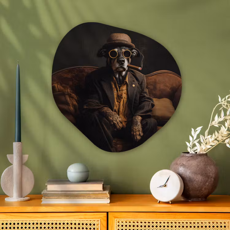 Organisch schilderij - Glas - Hond - Sigaar - Hoed - Pak — 2