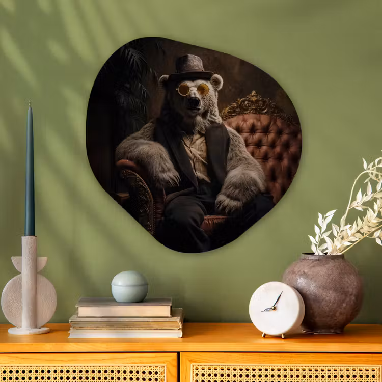 Organisch schilderij - Glas - Ijsbeer - Hoed - Bril - Stoel — 2