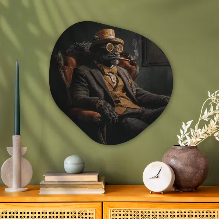 Organisch schilderij - Glas - Kat - Pak - Oranje - Sigaar — 2