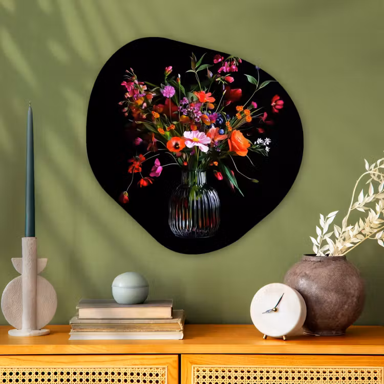 Organisch schilderij - Glas - Boeket - Veldbloemen - Vaas — 2
