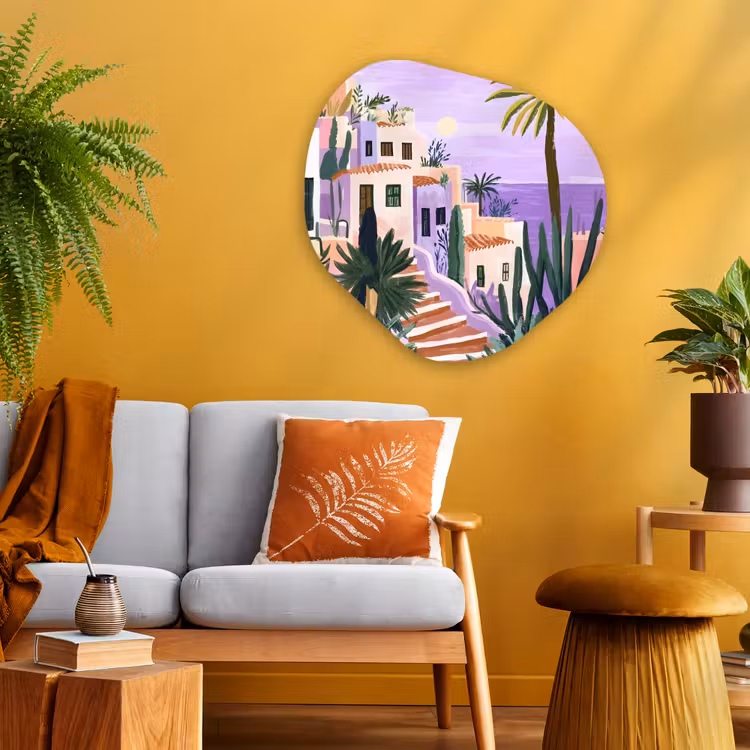 Organisch schilderij - Glas - Huizen - Minimalistisch - Palmbomen - Kust — 3