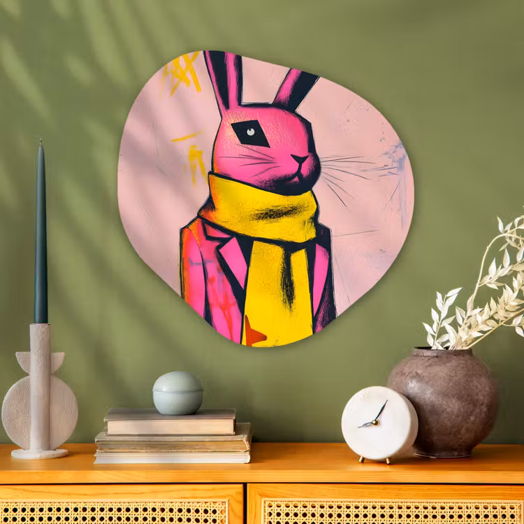 Organisch schilderij - Glas - Abstract - Konijn - Sjaal - Geel — 2