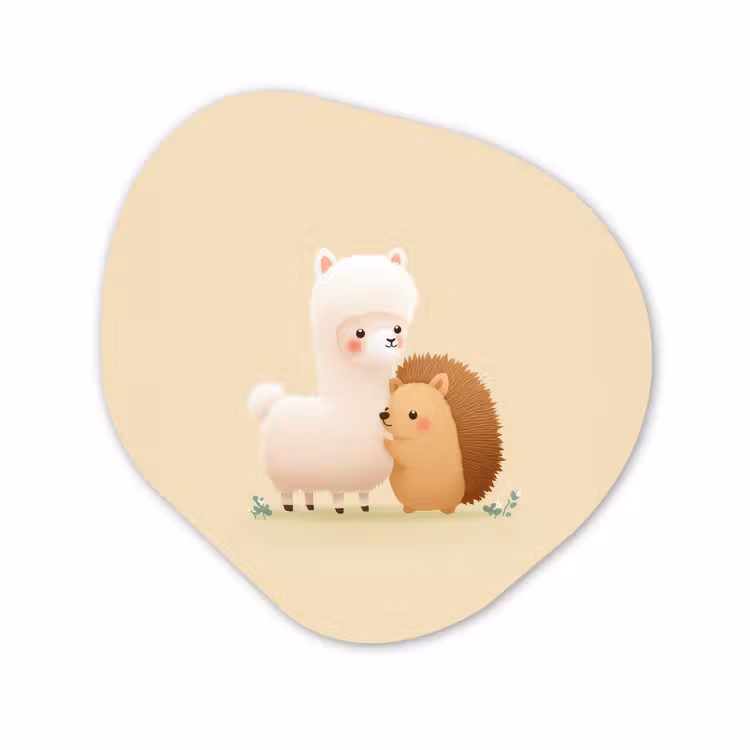 Organisch schilderij - Glas - Alpaca - Egel - Bruin - Knuffelen — 1