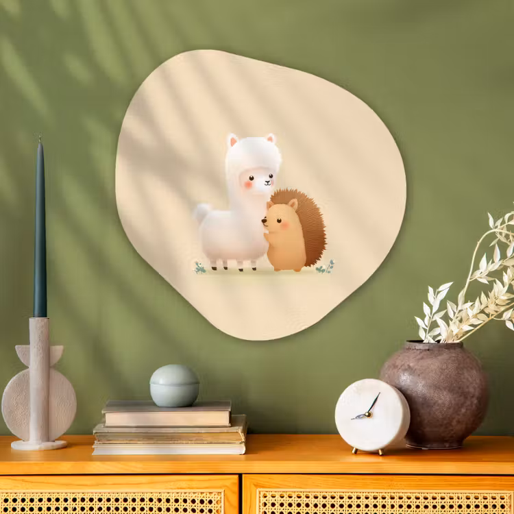 Organisch schilderij - Glas - Alpaca - Egel - Bruin - Knuffelen — 2