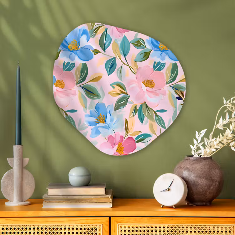 Organisch schilderij - Glas - Blauw - Roze - Bloemen — 2