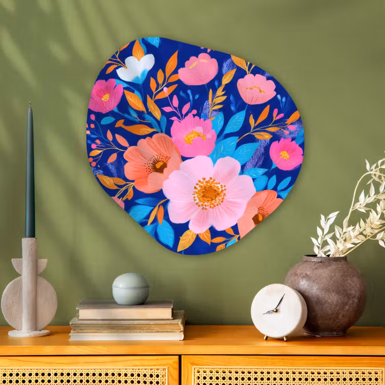 Organisch schilderij - Glas - Bloemen - Blauw - Roze — 2
