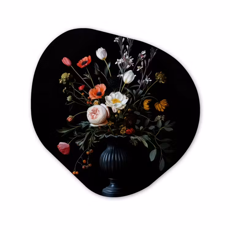 Organisch schilderij - Glas - Bloemstuk - Vaas - Zwart — 1