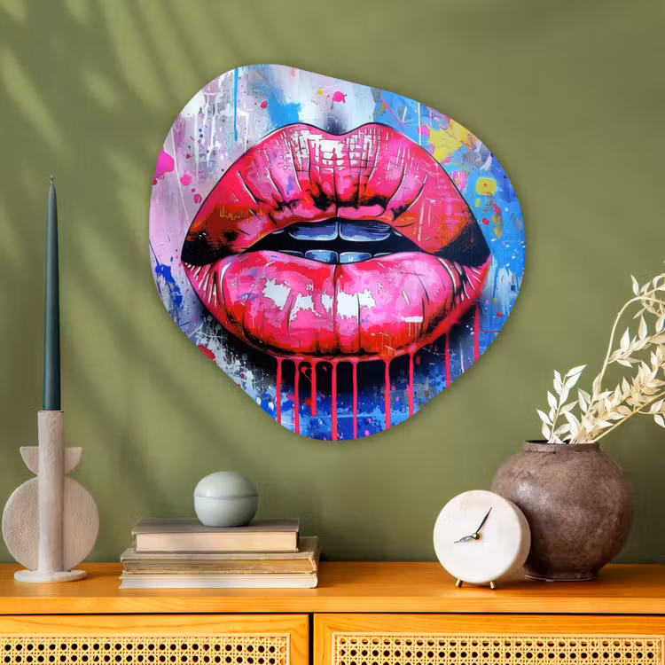 Organisch schilderij - Glas - Graffiti - Lippen - Felroze - Geschilderd — 2