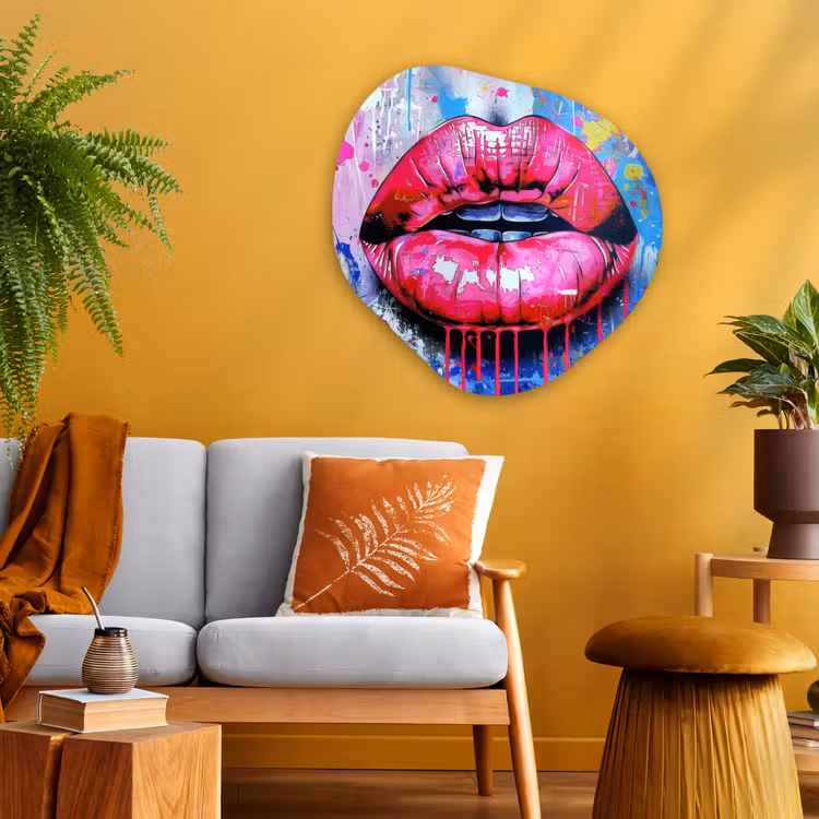 Organisch schilderij - Glas - Graffiti - Lippen - Felroze - Geschilderd — 3