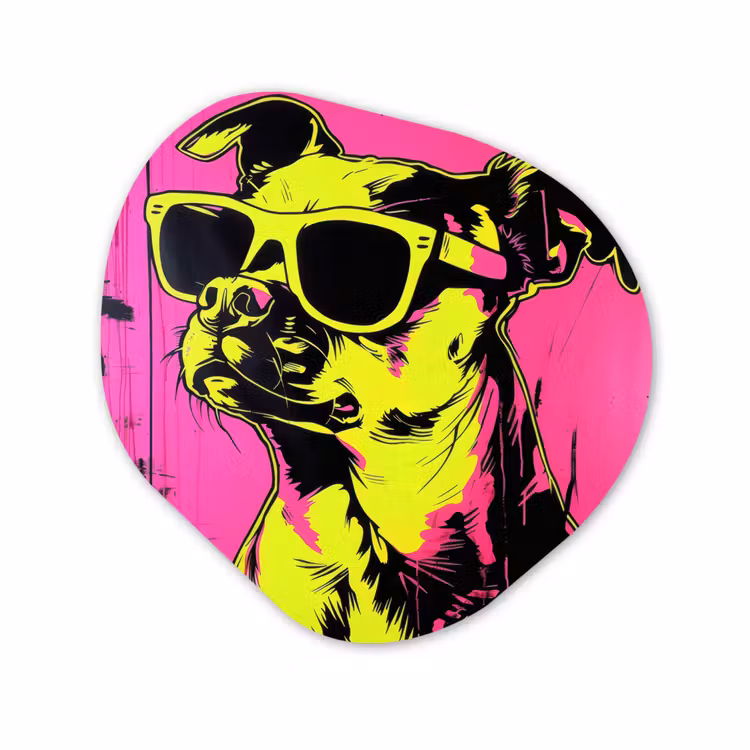 Organisch schilderij - Glas - Hond - Zonnebril - Roze - Art — 1