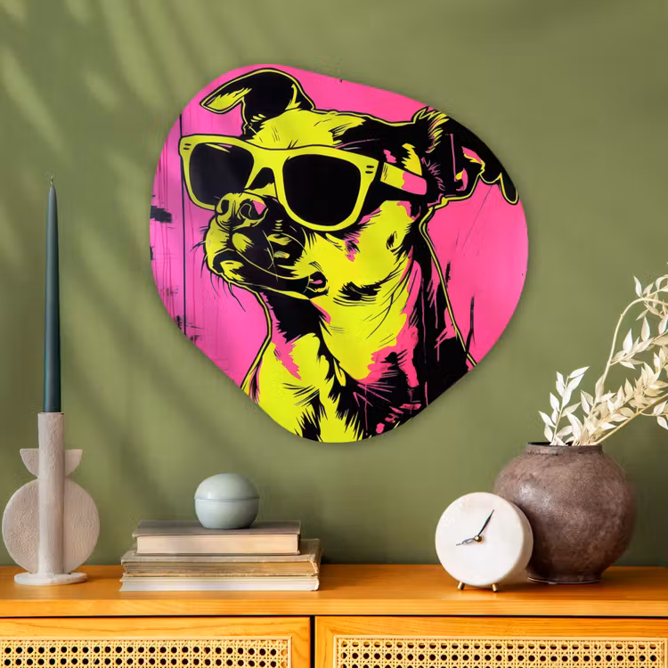 Organisch schilderij - Glas - Hond - Zonnebril - Roze - Art — 2