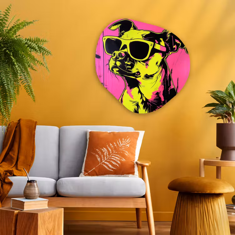 Organisch schilderij - Glas - Hond - Zonnebril - Roze - Art — 3