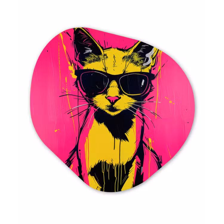 Organisch schilderij - Glas - Kat - Art - Zonnebril - Roze — 1