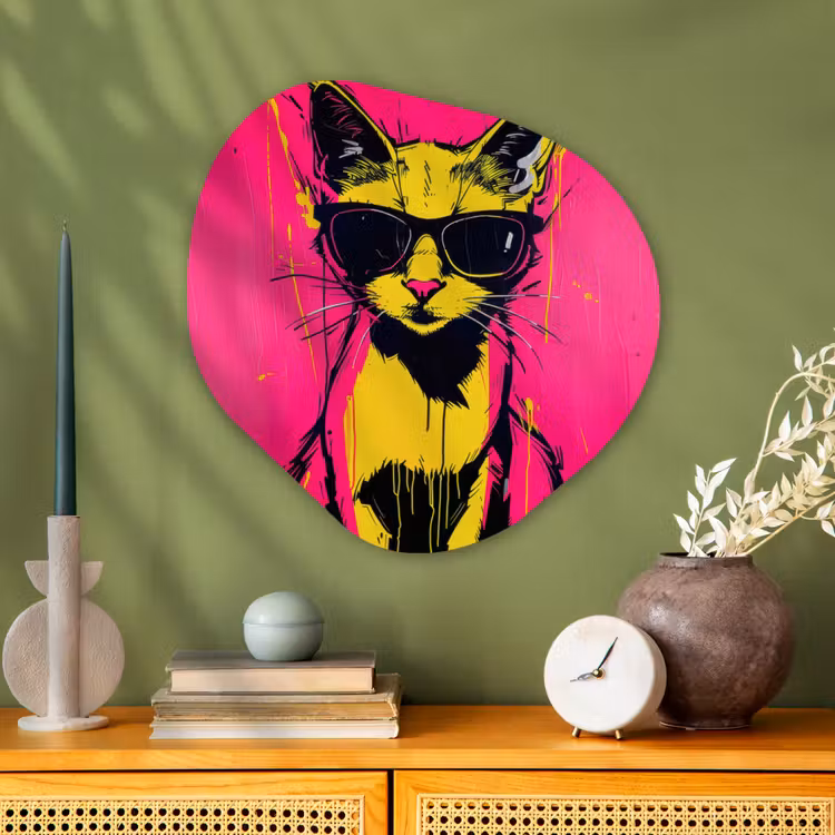 Organisch schilderij - Glas - Kat - Art - Zonnebril - Roze — 2