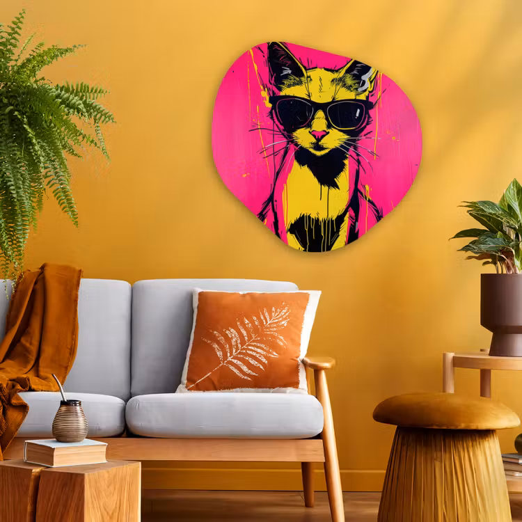 Organisch schilderij - Glas - Kat - Art - Zonnebril - Roze — 3