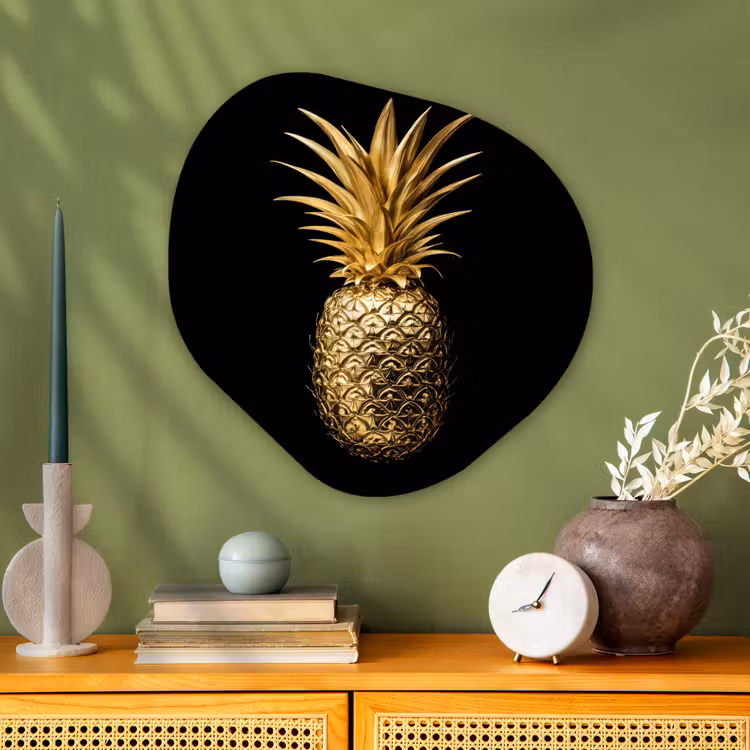 Organisch schilderij - Glas - Ananas - Zwart - Goud - Luxe — 2