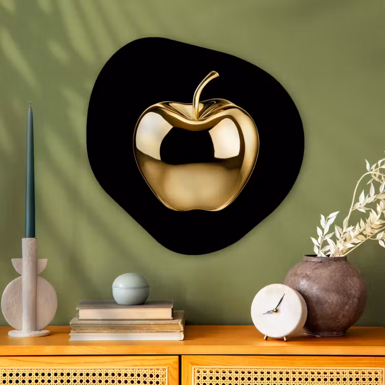 Organisch schilderij - Glas - Appel - Goud - Chrome - Zwart — 2