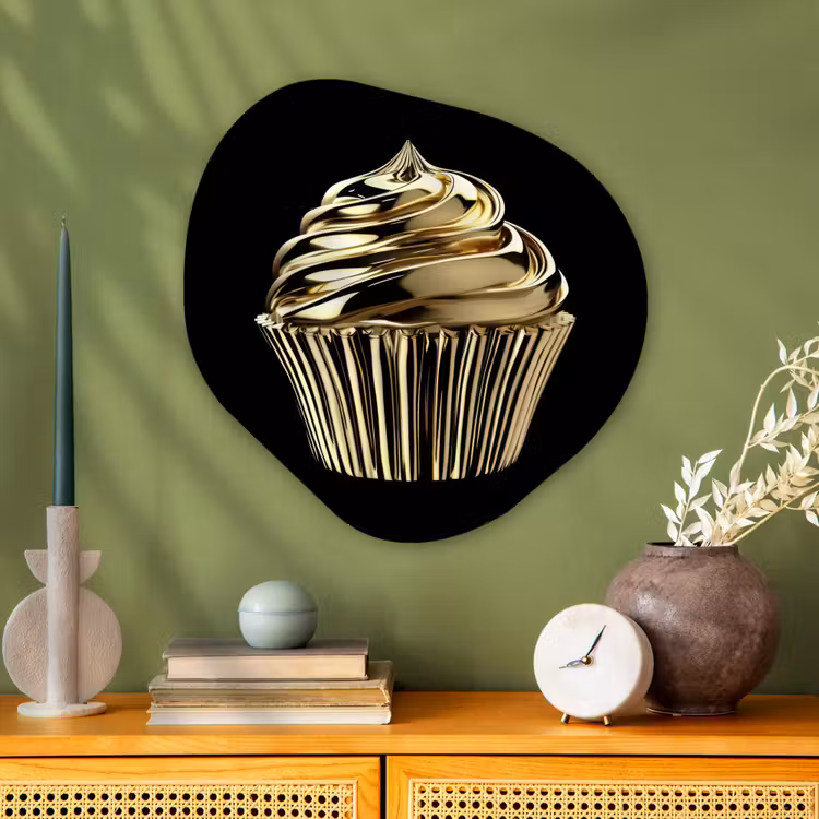 Organisch schilderij - Glas - Cupcake - Eten - Goud - Zwart — 2