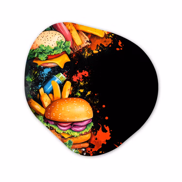 Organisch schilderij - Glas - Fastfood - Graffiti - Hamburger - Eten - Modern — 1