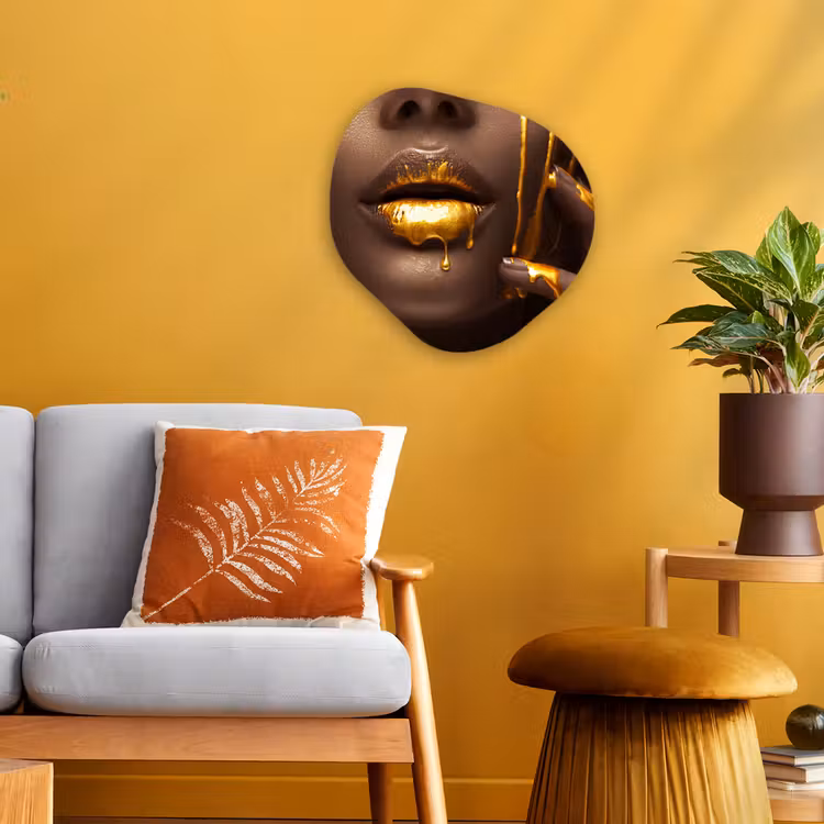 Organisch schilderij - Forex - Goud - Vrouw - Verf - Lippen - Luxe — 3