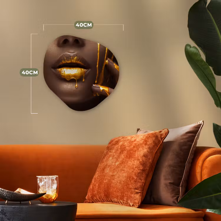 Organisch schilderij - Forex - Goud - Vrouw - Verf - Lippen - Luxe — 4