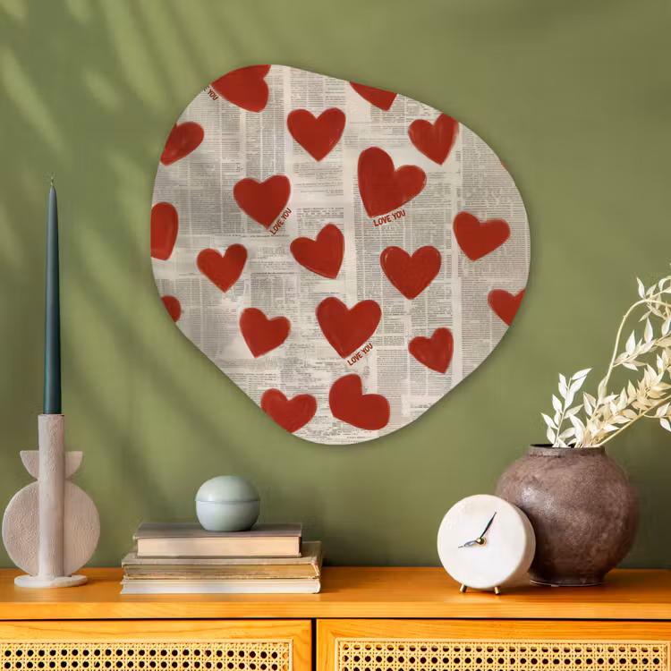 Organisch schilderij - Glas - Hartjes - Krant - Loveyou — 2
