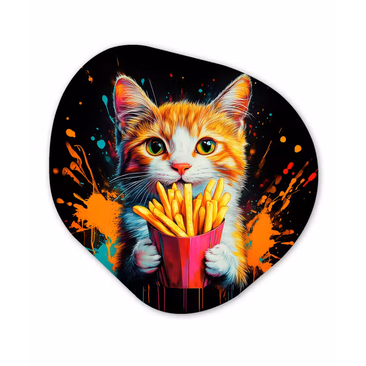 Organisch schilderij - Glas - Kat - Eten - Patat - Graffiti - Abstract — 1