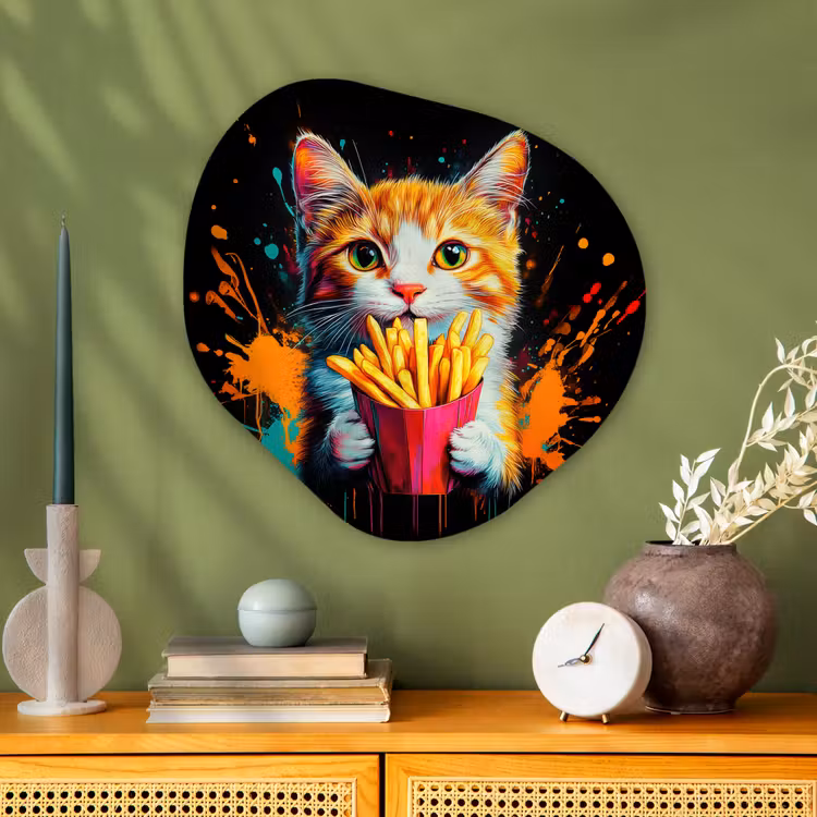 Organisch schilderij - Glas - Kat - Eten - Patat - Graffiti - Abstract — 2