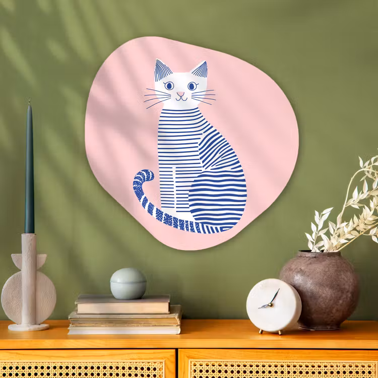 Organisch schilderij - Glas - Kat - Illustratie - Minimalistisch - Roze — 2