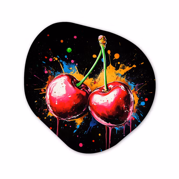 Organisch schilderij - Glas - Kersen - Fruit - Graffiti - Verf - Abstract - Modern - Kleurrijk — 1