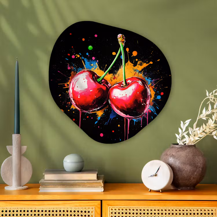 Organisch schilderij - Glas - Kersen - Fruit - Graffiti - Verf - Abstract - Modern - Kleurrijk — 2