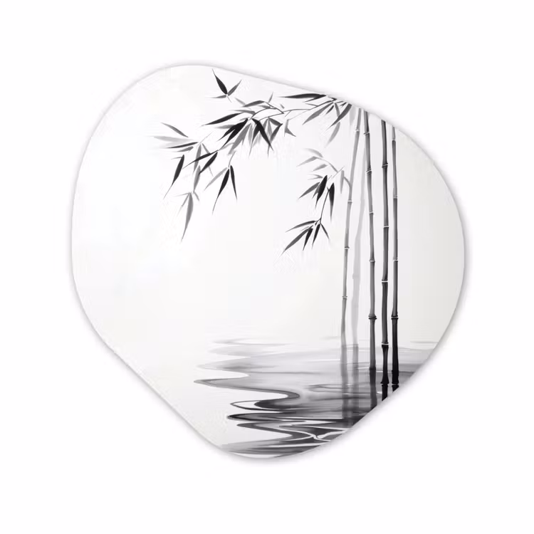 Organisch schilderij - Glas - Bamboestammen - Water - Minimalistisch - Wit — 1