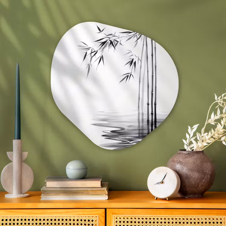 Organisch schilderij - Glas - Bamboestammen - Water - Minimalistisch - Wit — 2