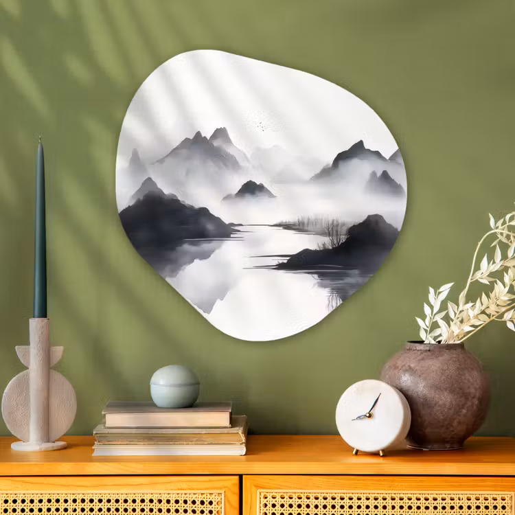 Organisch schilderij - Glas - Bergen - Mistig - Water - Wit — 2