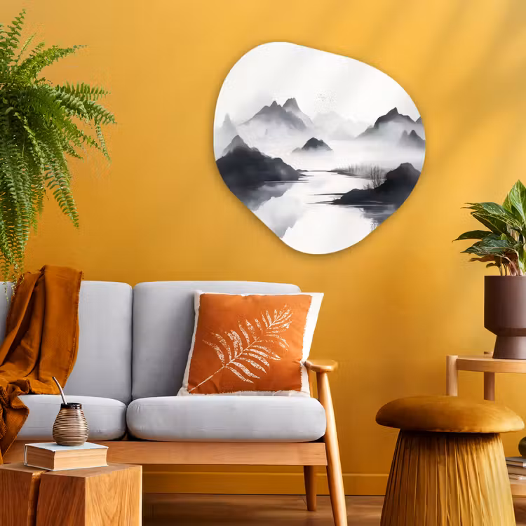 Organisch schilderij - Glas - Bergen - Mistig - Water - Wit — 3