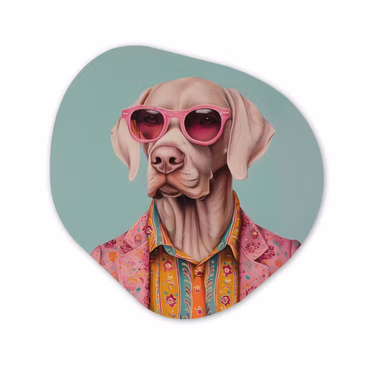 Organisch schilderij - Glas - Hond - Overhemd - Bloemen - Bril — 1