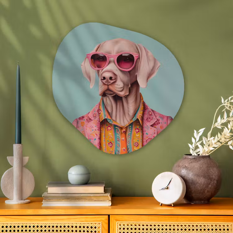 Organisch schilderij - Glas - Hond - Overhemd - Bloemen - Bril — 2