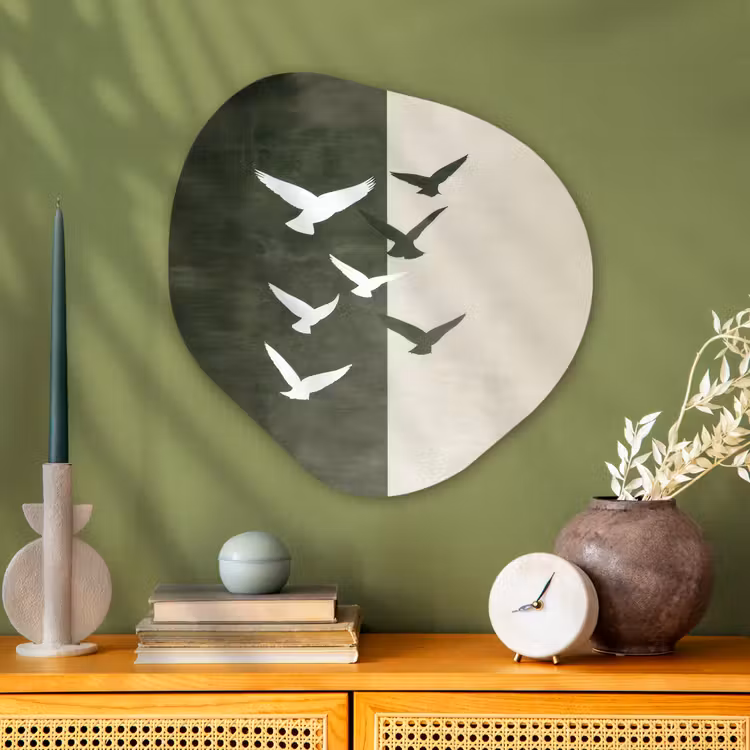 Organisch schilderij - Glas - Japandi - Vogel - Groen — 2