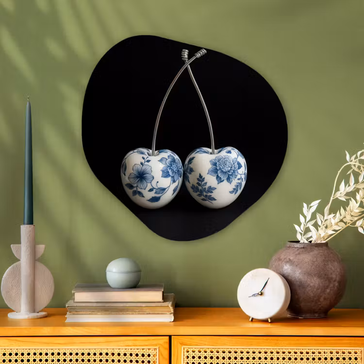 Organisch schilderij - Glas - Kersen - Delfts blauw - Fruit — 2