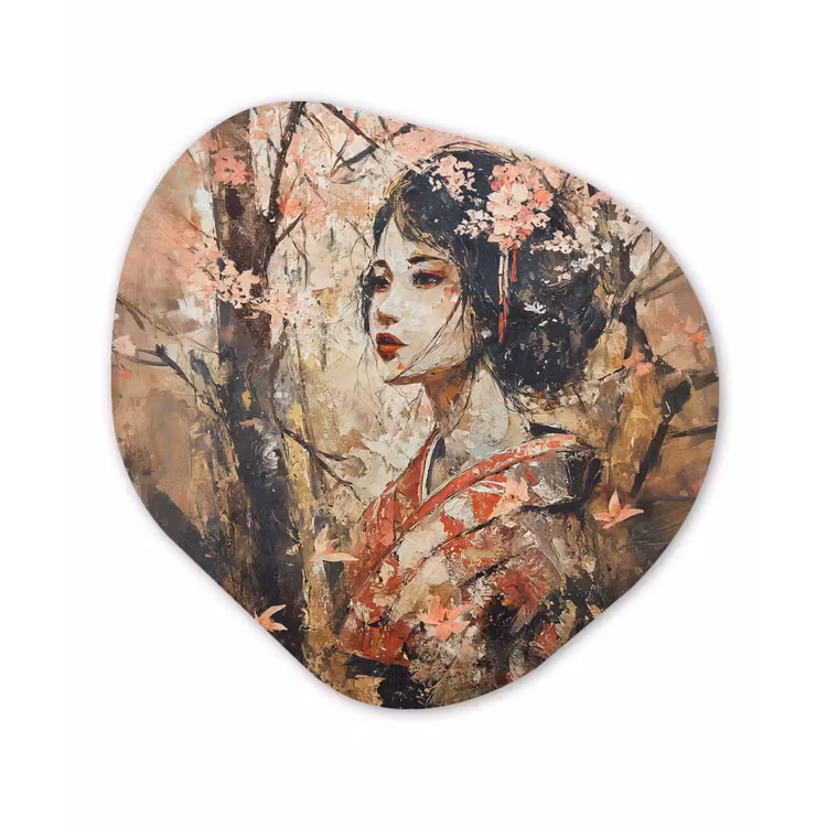 Organisch schilderij - Forex - Kimono - Vrouw - kersenbomen — 1