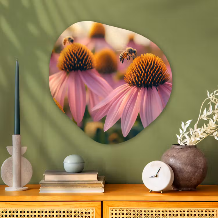 Organisch schilderij - Glas - Bloemen - Paars - Bijen — 2