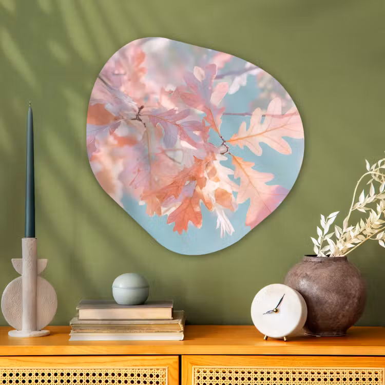 Organisch schilderij - Glas - Eikenbladeren - Takken - Roze — 2