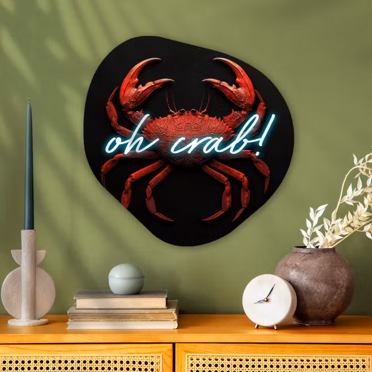 Organisch schilderij - Glas - Krab - Rood - Neon - Quote — 2