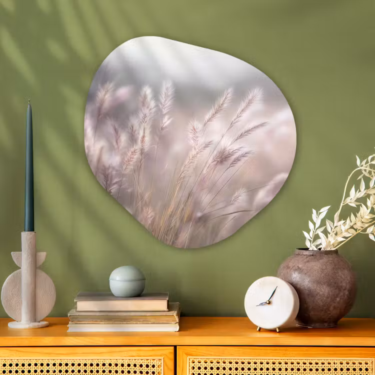 Organisch schilderij - Glas - Graspluimen - Wind - Beige - Mistig — 2